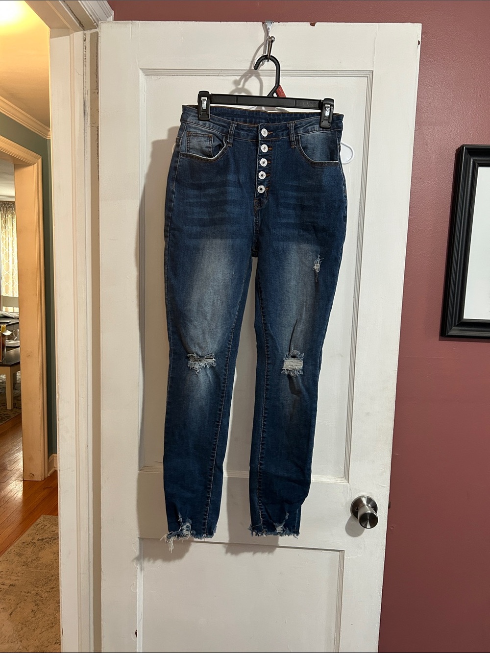 High-Rise Distressed Women’s Jeans in Dark Blue